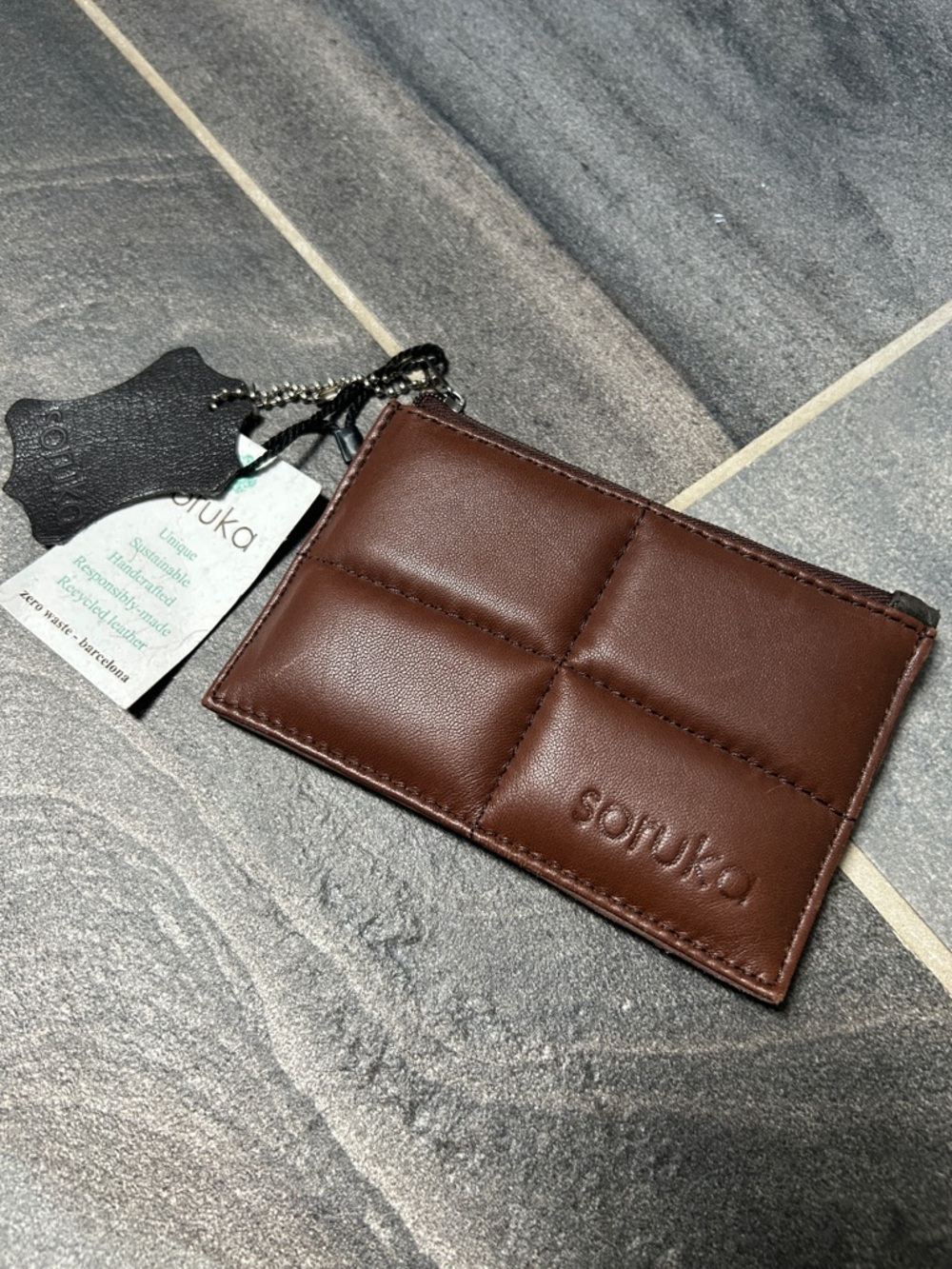soruka Brown Quilted Leather Card & Key Holder